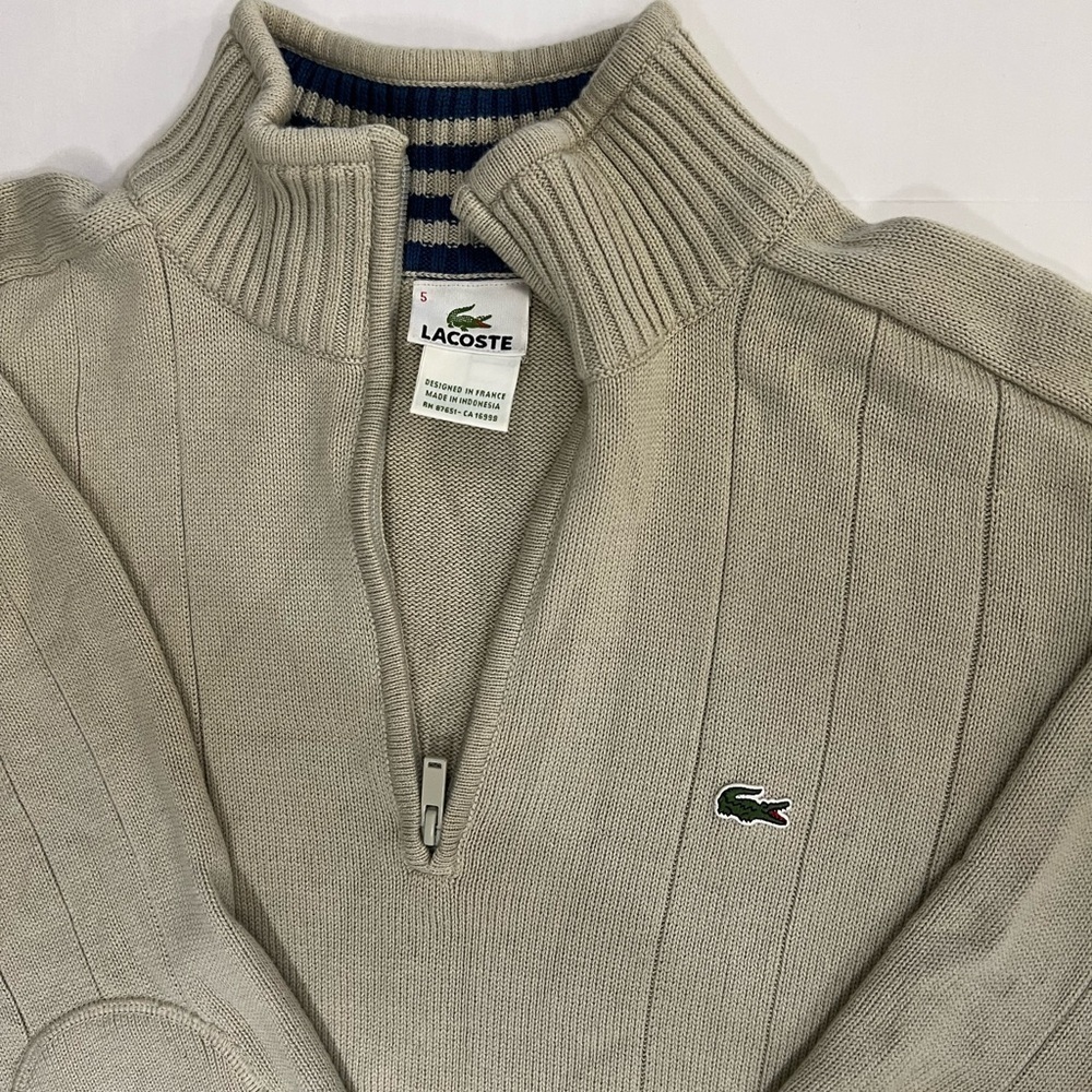 Lacoste Tan Zip Up Sweater with Ribbed Detailing - Picture 5 of 10